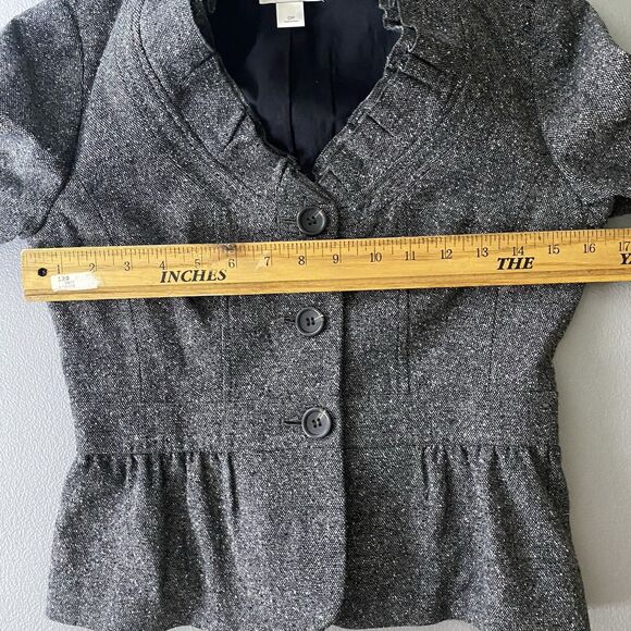 ANN TAYLOR LOFT Petites Blazer Wool Tweed Ruffled Peplum Jacket Womens 0 P Gray - Picture 7 of 11